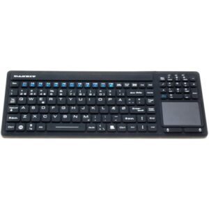 IP68 close keyboard with USB, touchpad, 104 soft keys and Nordic layout. Suitable for hospital, laboratory, marine use